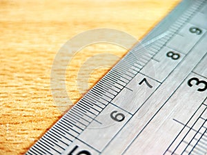 Closeup image of metal ruler or measurement in centimeter