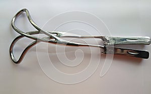 Closeup Image Of Obstetrical Forceps Or Baby Forceps, Forceps delivery. photo