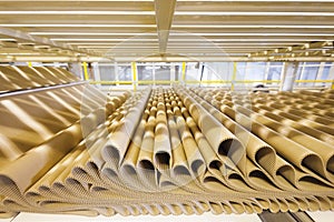 Closeup image of pleat cardboard row at factory background