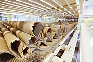 Closeup image of pleat cardboard row at factory background photo