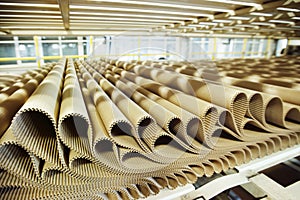 Closeup image of pleat cardboard row at factory background photo