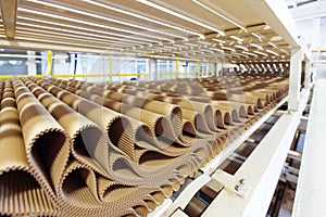 Closeup image of pleat cardboard row at factory background