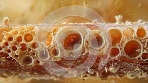 A closeup image of a single fungal thread revealing a crosssection of its internal structure. Tiny pores can be seen photo