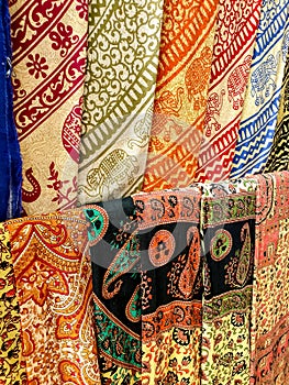 Closeup image of traditional indian silk textile fabric
