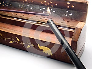 Closeup of an incense stick