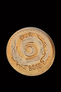 Closeup of Indian Five Rupee