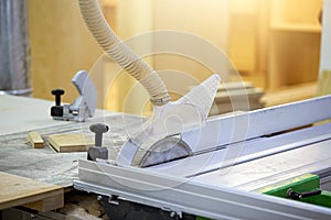 Closeup of an industrial circular saw for woodworking
