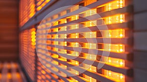 A closeup of the infrared panels within a sauna emitting gentle heat that can help soothe aches and pains for older photo