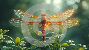Closeup of an insects delicate wings beating rapidly as it navigates through the twisting pathways of the forest canopy photo