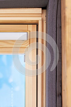 Closeup of insulation detail in dormer window skylight.