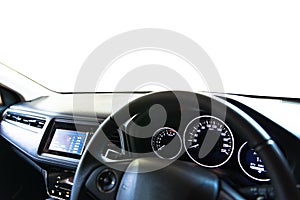 Closeup interior modern car console with full windscreen show sp