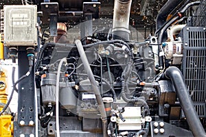 Closeup of the internal combustion engine of a large water pump