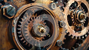 A closeup of the intricate gears and mechanisms of a historic windmill meticulously maintained and still in working photo