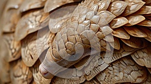 Closeup of the intricate patterns and textures of a pangolins scales as it curls into a ball for selfpreservation photo