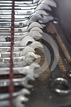 Closeup of iron spanners set