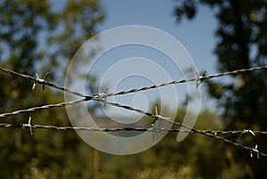 Closeup iron wire fence on nature background