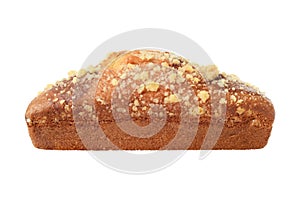 closeup isolated cinnamon loaf cake on white