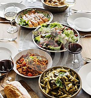 Closeup of Italian food dinner
