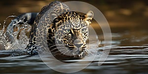 A Closeup of a Jaguar Moving Slowly toward its Prey