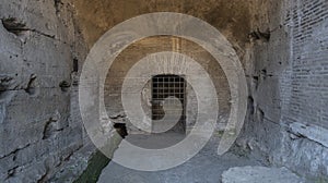 Closeup of the Jail cell in the Colosseum in Rome, Italy