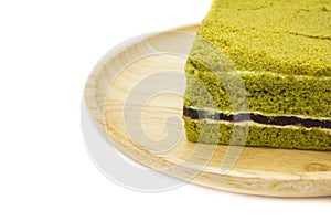 Closeup Japanese Matcha green tea cake cheesecake