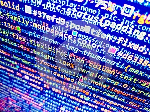 Closeup of Java Script,. Abstract technological background with digits and lines. Source code close-up. Web abstract programming