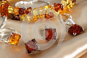 Closeup jewelry with authentic natural baltic amber