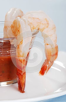 Closeup jumbo fresh shrimp and seafood sauce