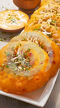 Closeup Kachori, a savory and aromatic Indian treat.