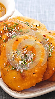 Closeup Kachori, a savory and aromatic Indian treat.