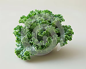 Closeup of a kale leaf, a nutritious leaf vegetable, on a white surface