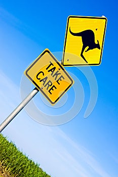Closeup of kangaroo road sign