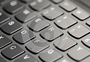 Closeup of keyboard on computer in office environment