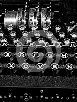 Closeup of a keyboard of a rare German World War II 'Enigma' machine at Bletchley Park photo