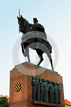 Closeup of King Tomislav (first Croatian king) statue in Zagreb, Croatia