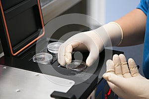 Closeup of lab equipment for scientific research with fluids