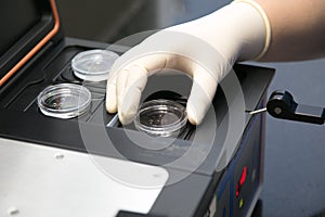 Closeup of lab equipment for scientific research with fluids