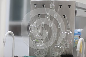 Closeup of a laboratory drying rack in the lab