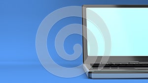 Closeup Of Laptop On Blue Text Space