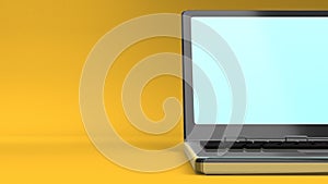 Closeup Of Laptop On Yellow Text Space