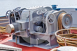 Closeup of a large ship control mooring station