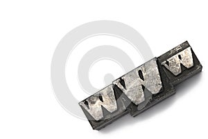 Closeup lead letters printer www white background