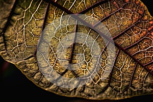 closeup of leaf, with thousands of intricate and delicate veins visible