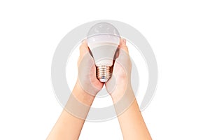 Closeup LED lighting bulb in hands