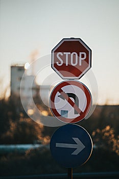 Closeup of left turn prohibited road sign