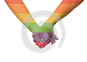 Closeup Of a LGBTQ+ Couple Holding Hands, on isolate white background