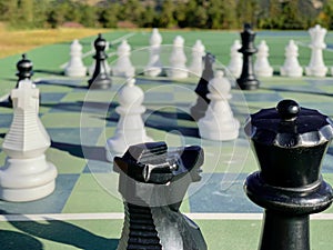 Closeup of lifesize chess pieces photo