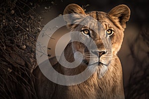 A Closeup of a Lioness Looking at its Prey