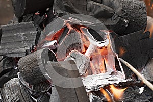 Closeup of live coals natural background