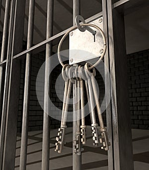 Jail Cell With Open Door And Bunch Of Keys